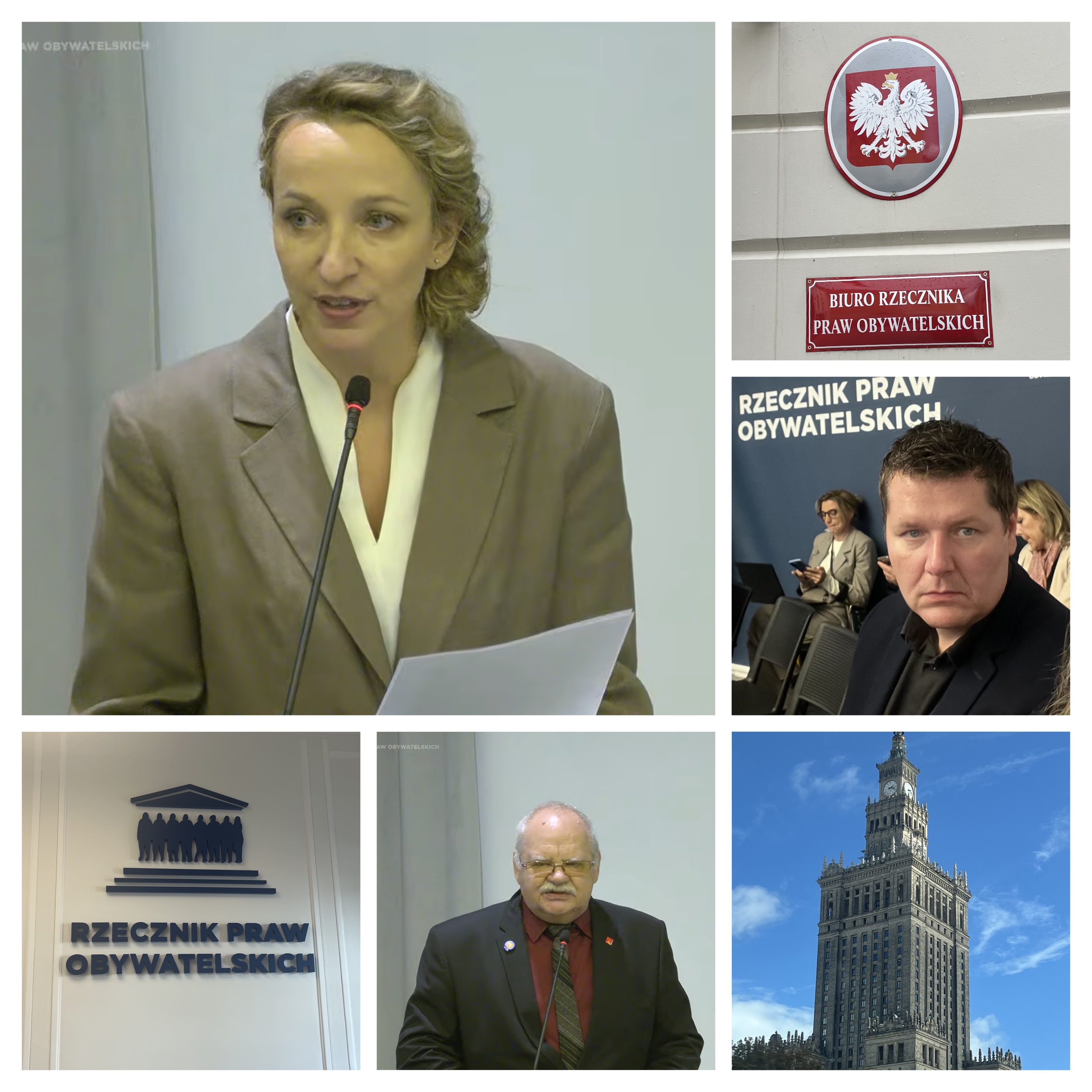Kolaż ze zdjęciami delegacji Fundacji z konferencji w Biurze Rzecznika Praw Obywatelskich